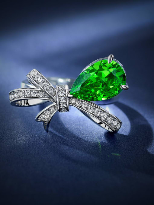 Emerald green [R 2355] 925 Sterling Silver High Carbon Diamond Green Flower Dainty Band Ring